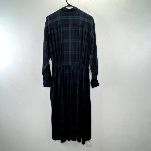 Vintage Ralph Lauren Shirt Dress 14 Tartan Plaid Blue Green Maxi Button FLAWS - Picture 5 of 10
